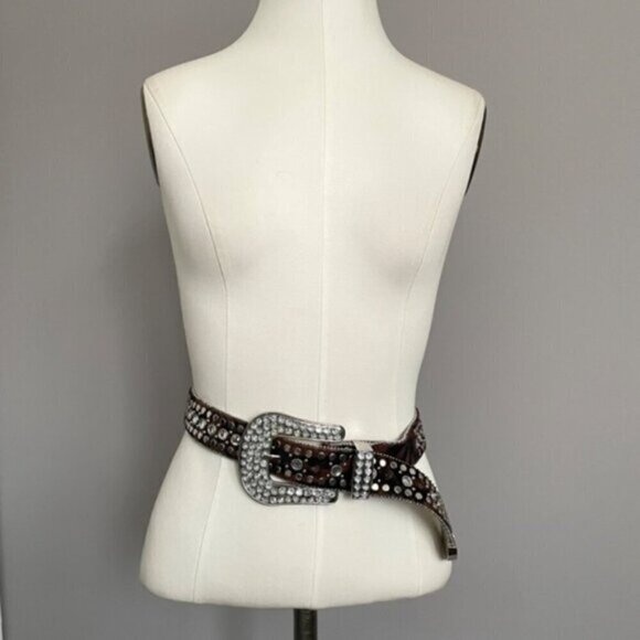 Animal Print Faux Fur Studded Rhinestone Belt - Large, 33.5 - 38.5" Waist - Picture 9 of 10